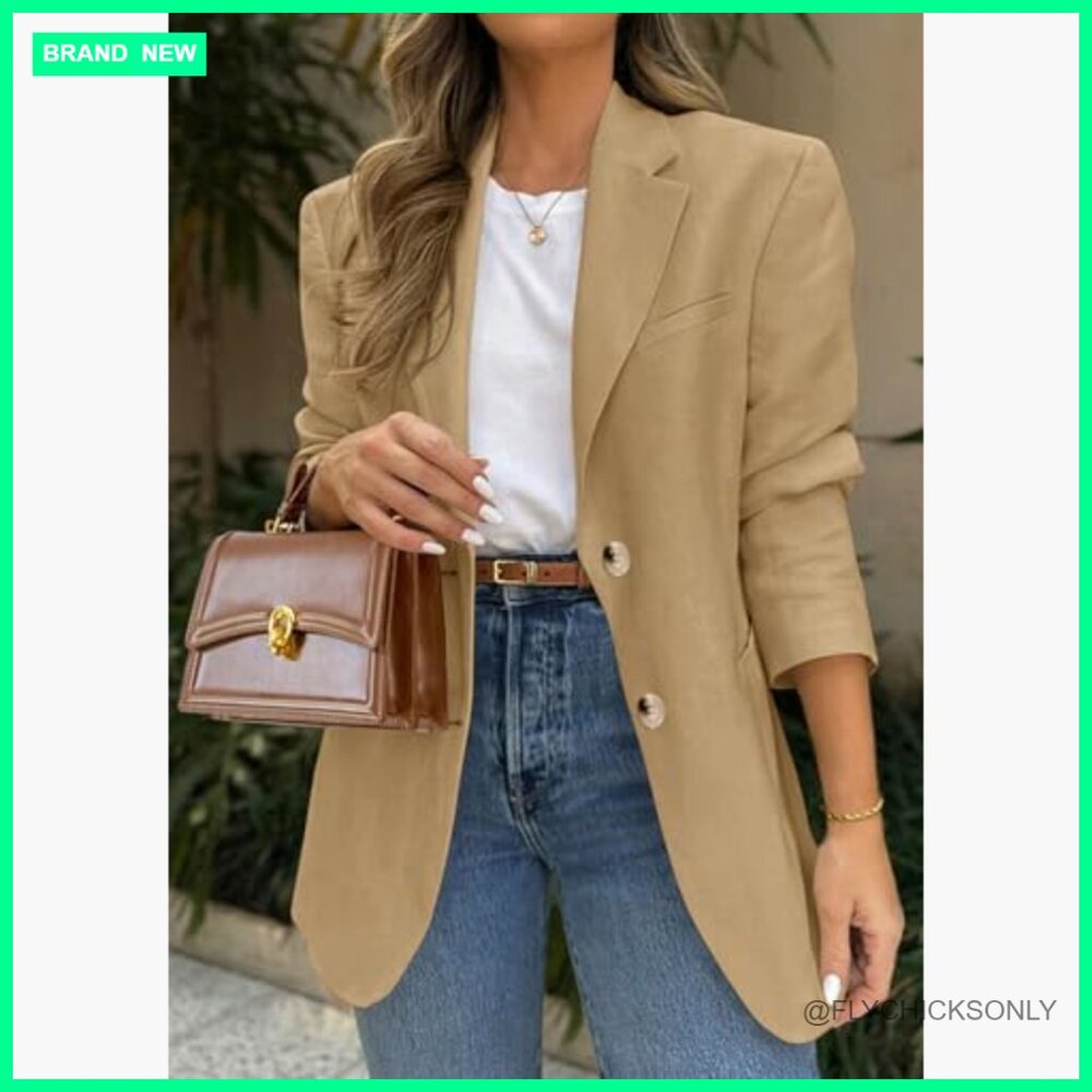 Polyester Elastane Blazer with Pockets Notch Lape… - image 2